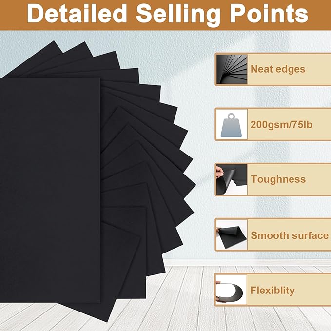 40 Sheets Black Cardstock 8.5 x 11 Printer Paper, 200gsm/75lb Heavyweight Black Card Stock for Halloween, DIY Card Making, Greeting Cards, School Crafting, Wedding Invitations-DeskLoop Office