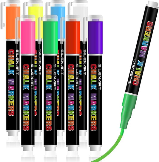 SILENART Chalk Markers Fine Tip - 1mm Liquid Chalk Marker for Blackboard Window Car Glass Washable-DeskLoop Office