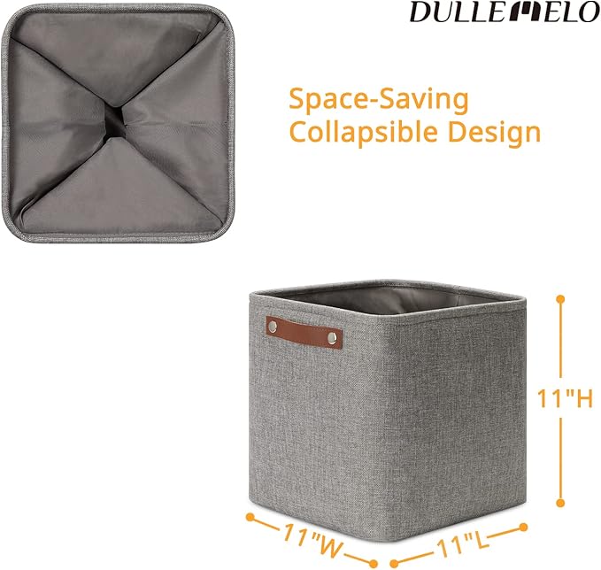 DULLEMELO Square Storage Cubes Baskets for Gifts Empty, 11 inch Cube Stroage Bins Linen Closet Organizers and Storage Baskets for Toy Nursery Shelves Bedroom Storage(4 Pack - 11" Grey)-DeskLoop Office