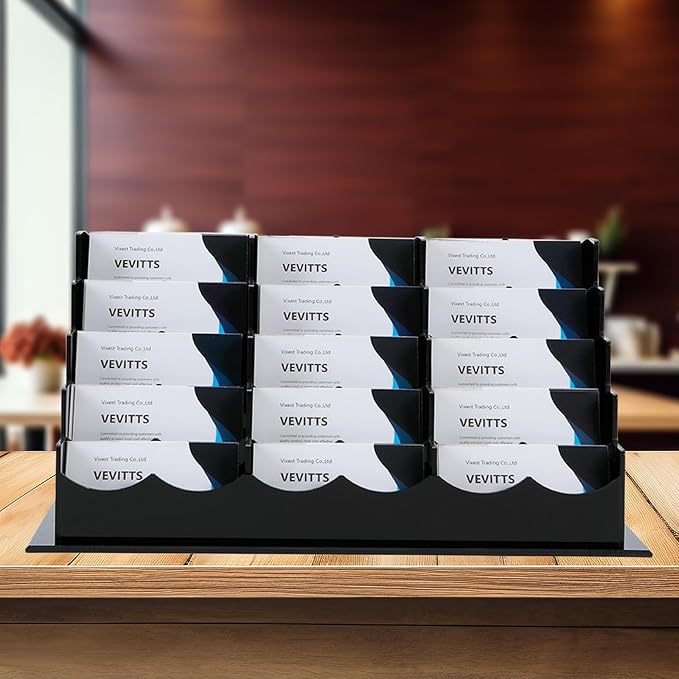 Business Acrylic Card Holder Display for Desk, 15 Slots 5 Tiers Multiple-Black Acrylic Business Card Stand Set, Holds Approximately 750 Cards-DeskLoop Office