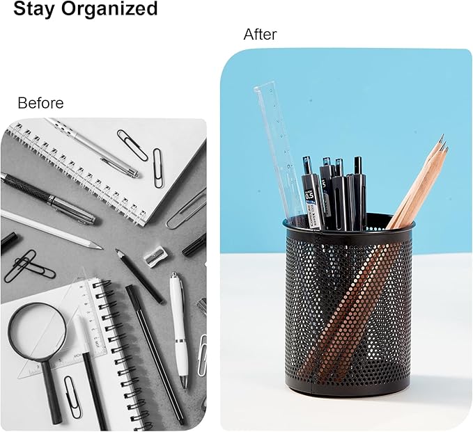 Comix Pen Holder Desk Organizer, Wire Mesh Pencil Cup with Foam Pad and Non-Slip Bottom Office Supplies Desk Accessories for Home Office School, 2 Packs-DeskLoop Office