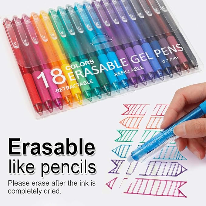 Vanstek 18 Colors Retractable Erasable Gel Pens Clicker, Fine Point(0.7), Make Mistakes Disappear, Premium Comfort Grip for Drawing Writing Planner and Crossword Puzzles-DeskLoop Office
