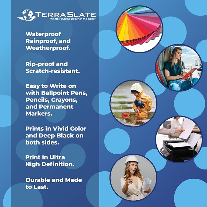 TerraSlate Waterproof, Durable, Rip-Proof Paper, 1,000 Sheets, 5 Mil (24lb Bond), 8.5” x 11”, Laser Printer and Copy Machine Compatible-DeskLoop Office