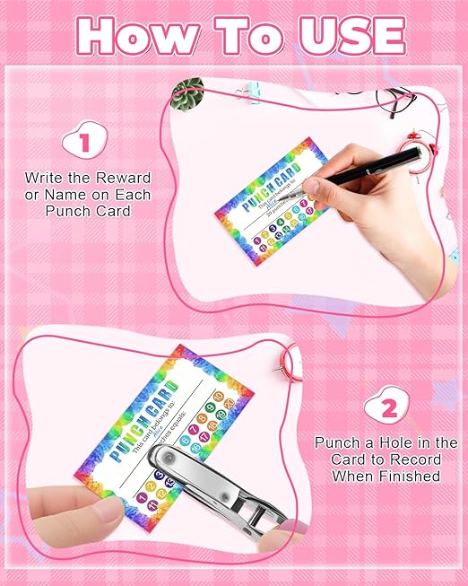UCEC 200 Pieces Punch Cards for Classroom with Star Hole Puncher, Incentive Loyalty Reward Card with Handheld Single Punch Kit to Behavior for Business Home Classroom School Kids Students Teachers-DeskLoop Office