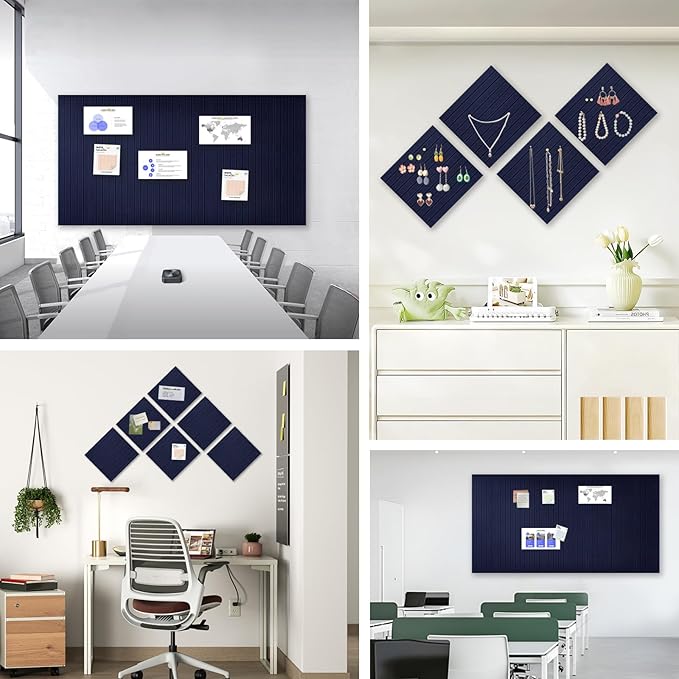 Large Cork Board for Office,8 Pack Felt Wall Tiles with Slat Wall Paneling,Felt Bulletin Board Pin Board Cork Boards for Walls - Dark Blue-DeskLoop Office