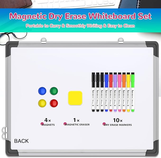 Monthly Calendar Whiteboard Dry Erase Cork Board Combination for Wall, 24"x18" Magnetic Dry Erase Board, Double-Sided White Board, Portable Board for Office, Kitchen, Planning, Memo, School, Home-DeskLoop Office