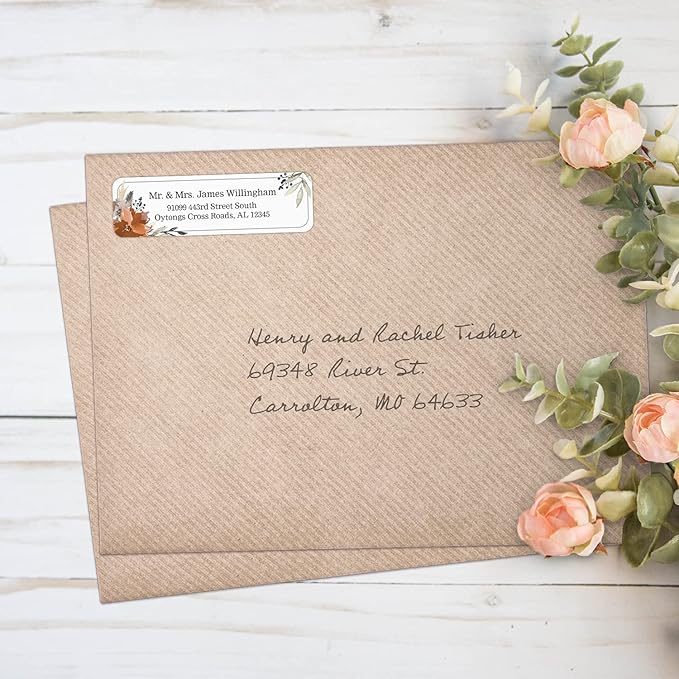 Indie Floral Rolled Address Labels/Roll of 500 Personalized Return Address Labels/Designer Return Address Stickers in Elegant Plastic Dispenser-DeskLoop Office