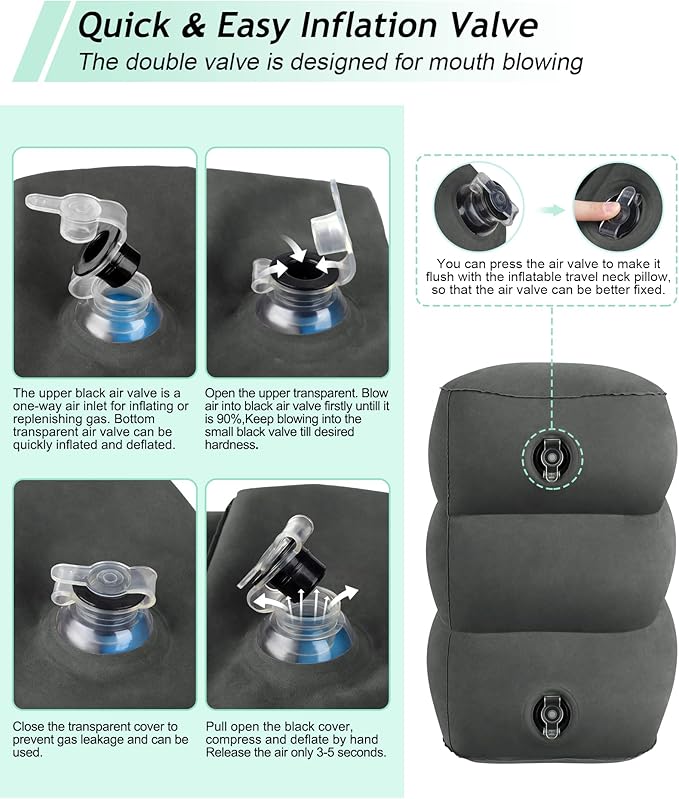 JefDiee Inflatable Travel Foot Rest Pillow, Kids Airplane Bed, Adjustable 3 Layers Height Leg Rest Pillow, Adults Travel Essentials Great for Airplane, Office, Home, Trains, Cars (Dark Grey)-DeskLoop Office
