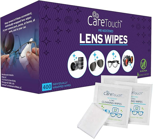 Care Touch Lens Wipes for Eyeglasses- 400 Count Individually Wrapped Pre- Moistened Wipes, 5 x 6 Inch- Camera Lens, Sunglasses and Glasses Cleaner,- Gentle and Portable for Cleaning of Optical Devices-DeskLoop Office