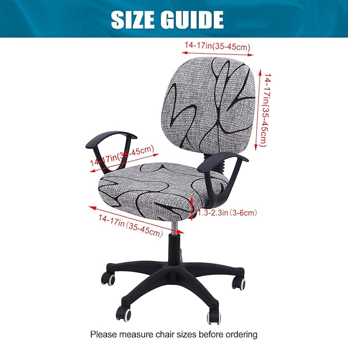 Smiry Stretch Printed Office Computer Chair Covers, Universal Washable Removable Desk Rotating Chair Slipcovers Protector, Seat + Backrest Cover - Grey and Black-DeskLoop Office