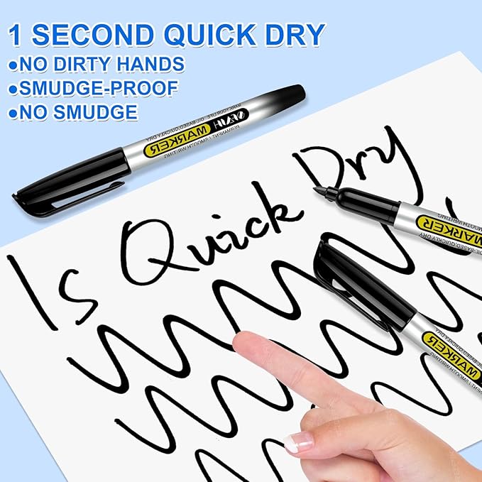 SFAIH 100 Black Permanent Markers Bulk -1s Quick Dry, Waterproof, Non-Fading, Durable, Fine Point Permanent Pens for Plastic Glass Metal Wood Paper, Office Supplies, Classroom Kitchen, Cargo Marking-DeskLoop Office