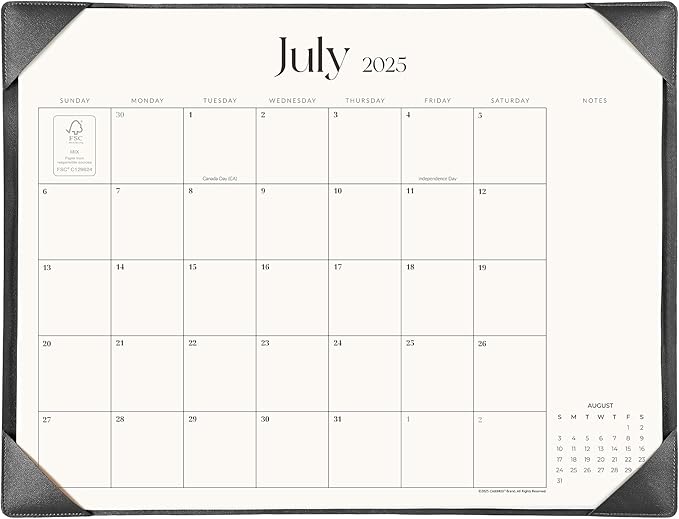 Simplified Desk Calendar 2025-2026 with Desktop Mat, Cabbrix Large Desk Pad Calendar 21" x 16-1/2" Covering July 2025 to June 2026, Desk Blotter Calendar 2025 for Home School and Office (Black)-DeskLoop Office