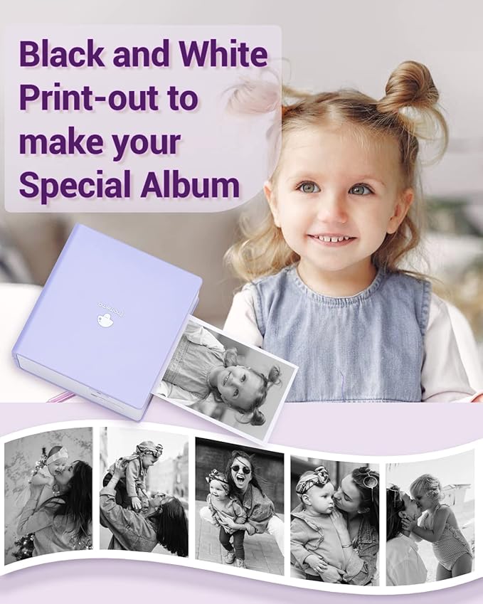 Phomemo Mini Sticker Printer- Mini Printer Sticker Maker Machine M02, Print Pods Suitable for Creative DIY, Diaries, Photos, Study Notes, Portable Thermal Inkless Label Maker for Home/Travel, Purple-DeskLoop Office