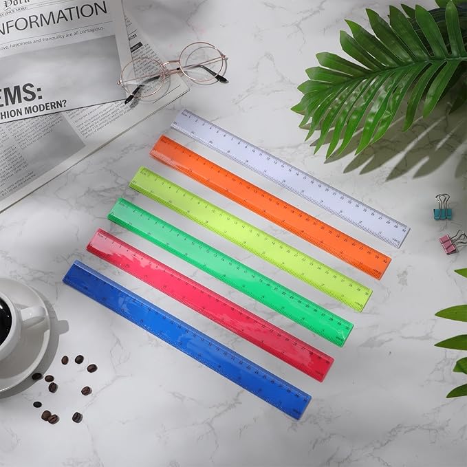 Zonon 6 Pcs 12 Inch Ruler Bulk Colorful Plastic Flexible Straight Metric Rulers with Centimeters and Inches Drafting Measuring Tool for Classroom School Students Education-DeskLoop Office