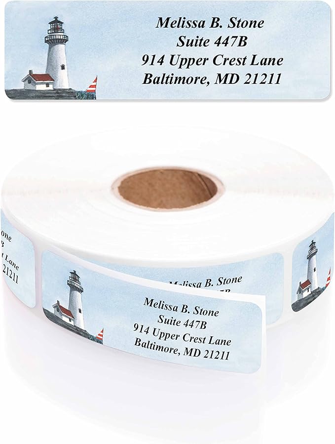 Lighthouse Designer Rolled Name & Address Labels with Elegant Plastic Dispenser-DeskLoop Office