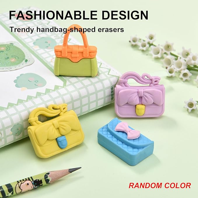 24Pcs Cute Bag Shape Erasers for Girls Kids, Fun Handbag Pencil Erasers for School Classroom Supplies Birthday Party Favors-DeskLoop Office