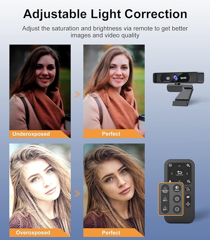 Spedal 4K UHD Webcam with Built-in AI Noise Reduction Dual Microphones,120° Wide Angle Zoomable Webcam with Remote and Software Control for Conferencing/Streaming/Online Teaching/Video Calling-DeskLoop Office