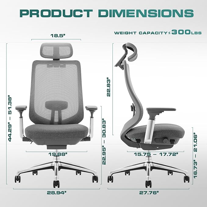 COLAMY Ergonomic Mesh Office Chair, High Back Office Chair, Computer Executive Desk Chair with Lumbar Support,Adjustable Headrest and 4D Arms, Slide Seat, Tilt Lock-Darkgrey New-DeskLoop Office