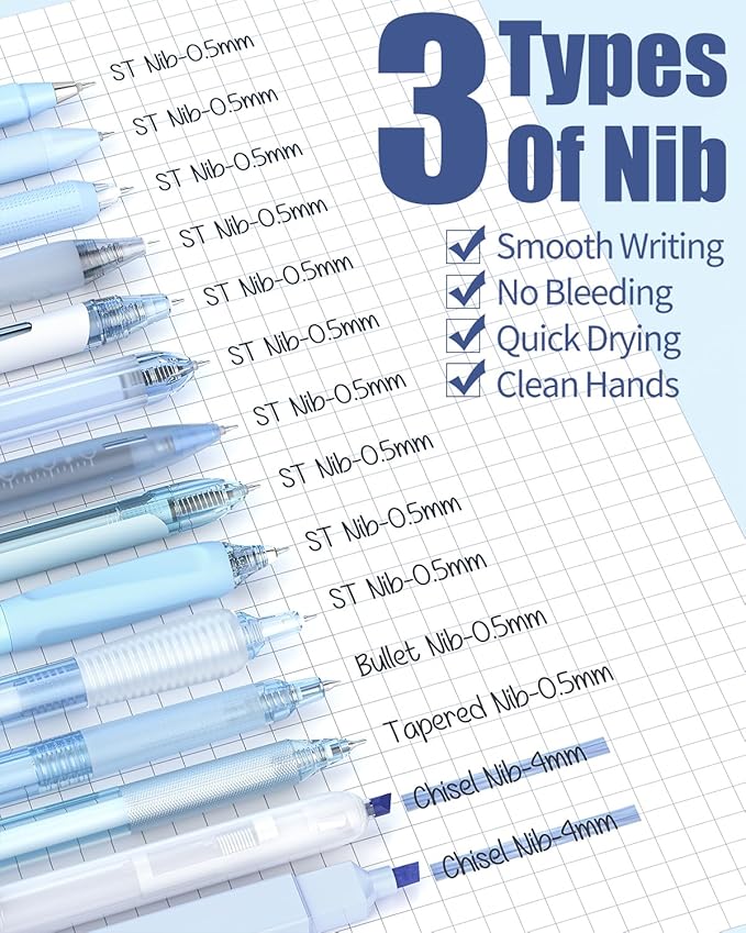 Four Candies 14Pack Pastel Gel Ink Pen Set,Cute Retractable 0.5mm Fine Point Pen,Note Taking Aesthetic Pens,12 Pack Black Ink Pens with 2Pack Highlighter, Smooth Writing Pens for School, Office (Blue)-DeskLoop Office