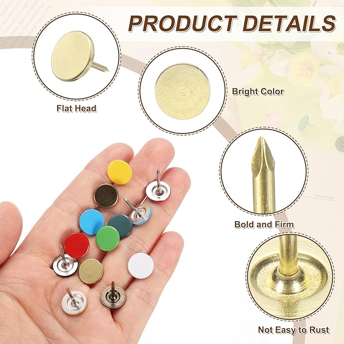 uxcell 100Pcs Upholstery Tacks, 11mmx13mm Flat Head Thumb Tack Decorative Furniture Nails Push Pins for Furniture Sofa Headboards, Gold-DeskLoop Office