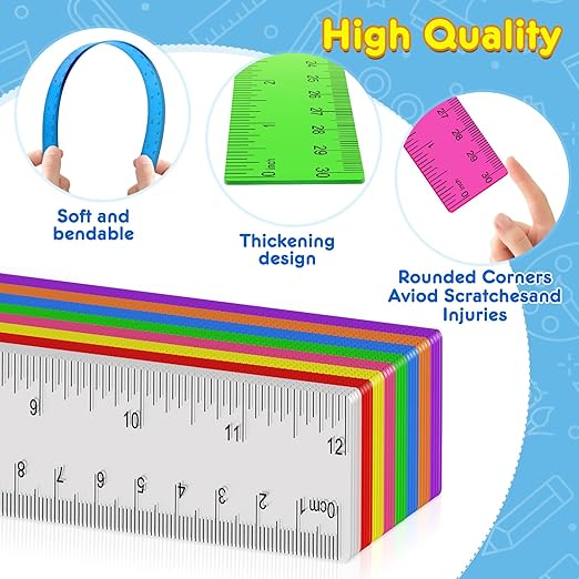 312 Pack Plastic Ruler Bulk, 12 Inch Plastic Ruler in Assorted Colors, Clear Rulers with Inches and Centimeters, Transparent Rulers Bulk for Kids Back to School, Classroom, Office, Home Supplies-DeskLoop Office
