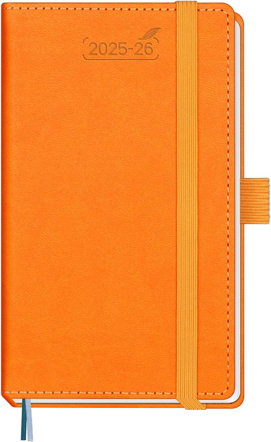 BEZEND Pocket Planner 2025-2026 Weekly and Monthly, 3.5" x 6" Academic Planner (Jul 25-Dec 26) 18-Month Mid-Year Calendar Book, Storage Pocket, Pen Holder, PU Leather Hardcover - Orange-DeskLoop Office