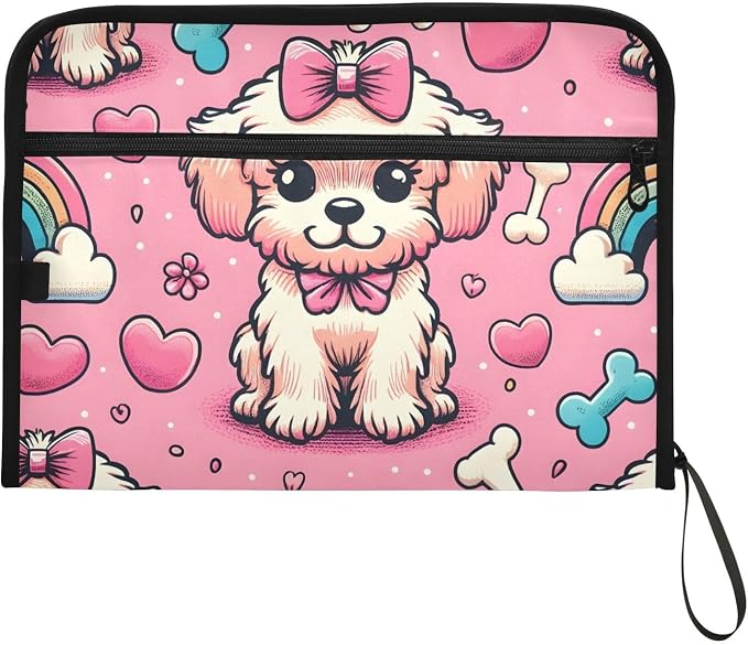 Expanding File Folder Pink Bow Dog Bone Rainbow Accordion File Organizer 13 - Image 7