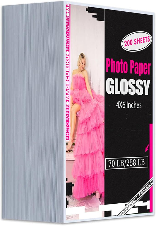 Glossy Photo Paper 4x6 Inches,200 Sheets 70 lb/258 gsm Premium Heavyweight Photographic Paper for Inkjet Printer Instant Dry Professional Postcard Picture Use Dye Ink-DeskLoop Office