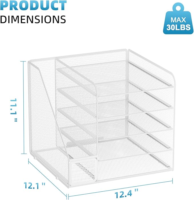 Marbrasse Desk Organizers and Accessories, 5-Tier Paper Letter Tray Organizer with File Holder, Mesh File Organizer, Office Desk Accessories & Organization for Supplies (White)-DeskLoop Office
