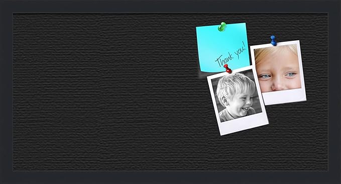 PinPix 24x12 Inch Cork Bulletin Board. This Decorative Framed Pin Board Comes with Solid Black Design and a Satin Black Frame. Ideal for Home Office Decor or Message Board (PinPix-622)-DeskLoop Office