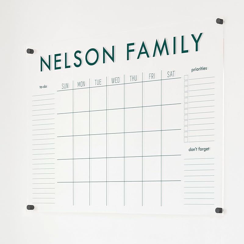 Personalized Clear Acrylic Calendar for Wall, Calendar Whiteboard for Wall, Dry Erase Wall Calendar, Wall Calendar Organizer System for Home (Block, Jade, 38"W x 26"H)-DeskLoop Office