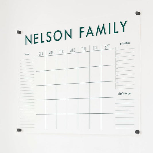 Personalized Clear Acrylic Calendar for Wall, Calendar Whiteboard for Wall, Dry Erase Wall Calendar, Wall Calendar Organizer System for Home (Block, Jade, 38"W x 26"H)-DeskLoop Office