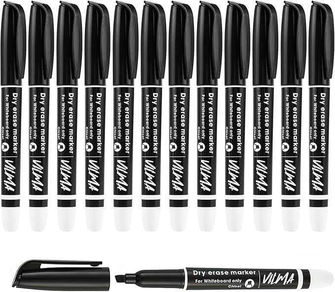 VILMA 90 Pack Black Whiteboard Markers, Dry Erase Markers with Chisel Tip, Bulk Classroom Office Supplies for White Board, School, Teachers, Kids, Non-Toxic, Low Odor-DeskLoop Office