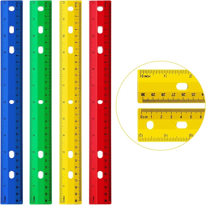 Chuangdi 20 Pieces 12 Inch Rulers Bulk Plastic Colorful Rulers for Kids Student Classroom School Office(6 Hole,Solid Color)-DeskLoop Office