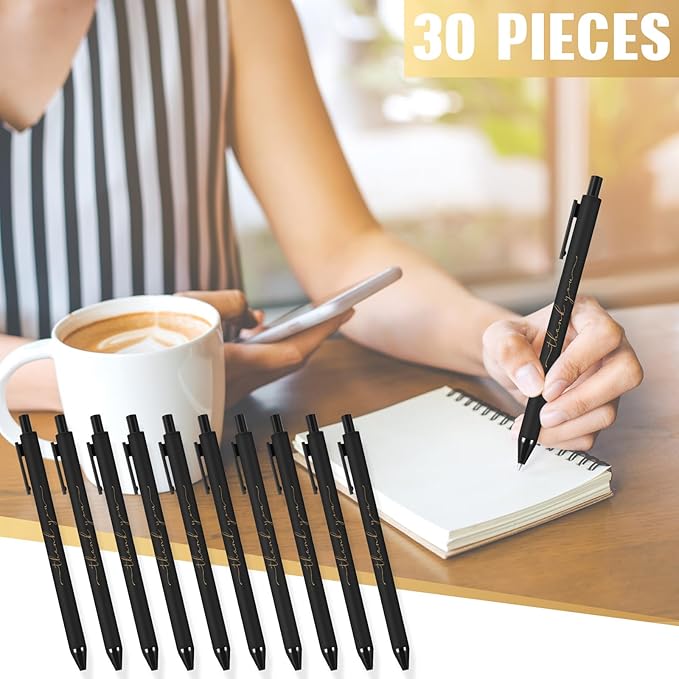 30pcs Thank You Pens Bulk Cute Multicolor Ballpoint Pen for Men Women Server Accessories Employee Holiday Appreciation Gifts for Teacher Office Back to School Party Favor (Black)-DeskLoop Office