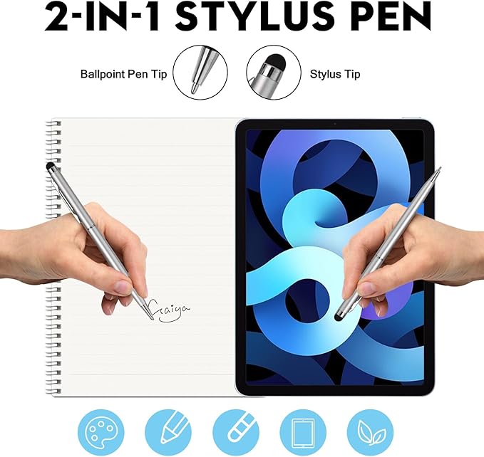 15 Pack Stylus Pens for Touch Screens Stylus Pen Compatible with Phone Tablets Kindle and Black Ink Ballpoint Pens-2 in 1 Stylists pens for Touch Screens (Silver)-DeskLoop Office