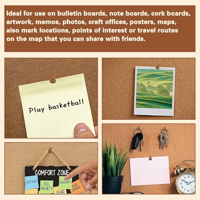 150 Pcs Push Pins for Cork Board, Decorative Thumb Tacks Wooden Push Pins Head Pin Wood Map Tacks Marking Pin, Wood Thumb Tacks Decorative for Bulletin Boards Craft Projects with Storage Box, Coffee-DeskLoop Office