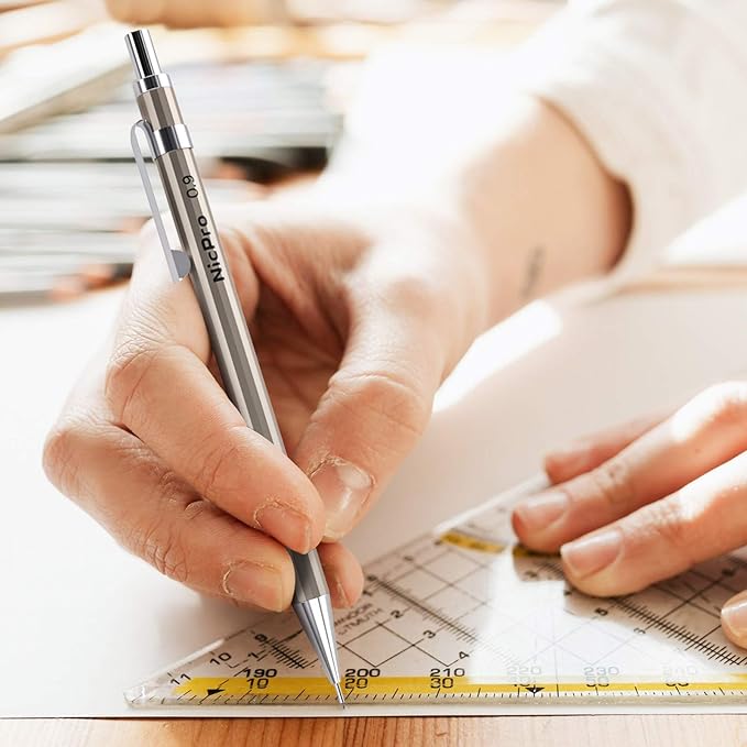 Nicpro 2 PCS 0.9 mm Metal Mechanical Pencils Set, Drafting Pencil for Artist Writing, Sketching, Drawing, with 4 Tubes HB Lead Refill & Erasers, Erasers Refills & Storage Case-DeskLoop Office