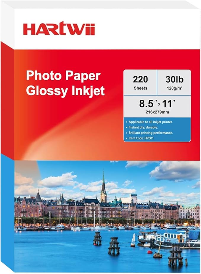 220 Sheets Inkjet Glossy Thin Paper 8.5x11 inch 30lb 120gsm A4 Letter Size For Brochure Printing, CustomChip Bag Party Favors,Single Side, Suitable for All Dye Ink HP001-DeskLoop Office
