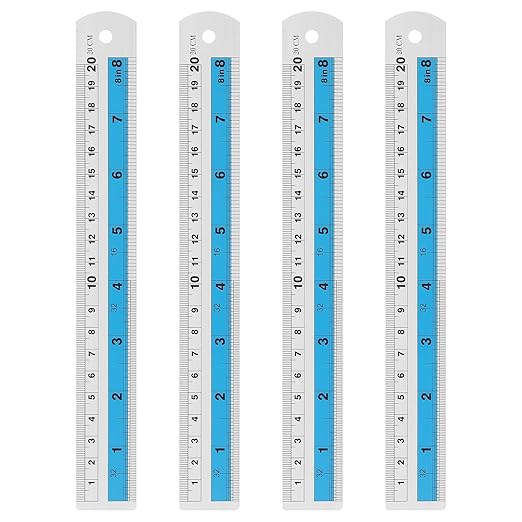 HARFINGTON 4pcs Metal Straight Ruler 20cm Metric SAE Aluminum Alloy Measuring Rulers Scale Tools with Hole for Measure Study Reading Classroom Office, Blue-DeskLoop Office