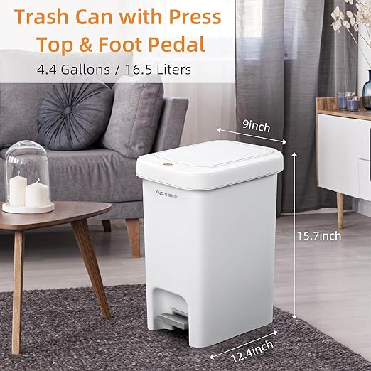 MOPALL Trash Can with Lid, Garbage Can with Press Top & Foot Pedal, Kitchen Step Trash Can, Slim Trash Bin Plastic Garbage Bin Waste Basket for Bathroom|Kitchen|Bedroom|Living Room|Office, 4.4 Gallon-DeskLoop Office