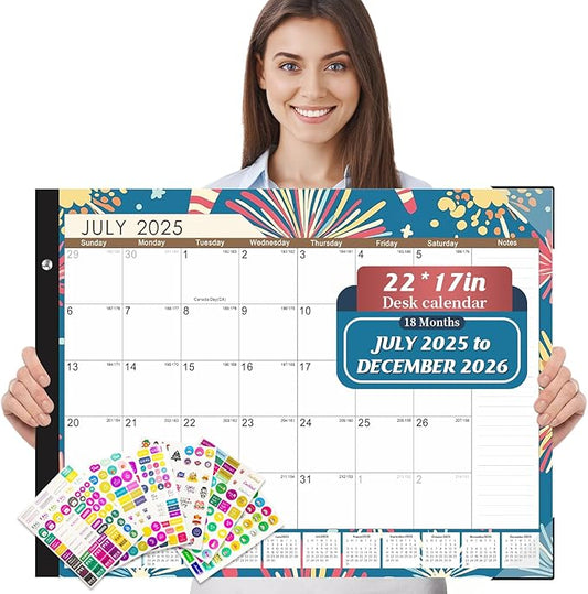 Gannyfer Desk Calendar 2025-2026, Large 22"x17" Monthly Calendar, July 2025 - Dec 2026, 18 Month Yearly Desktop Pad Calendar,Office Supplies Perfect for Home, School or Office(6 Stickers Included)-DeskLoop Office