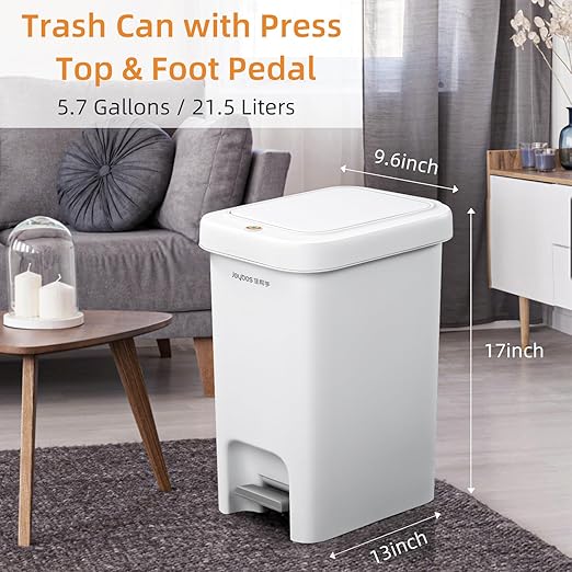 MOPALL Trash Can with Lid, Kitchen Step Trash Can, Garbage Can with Press Top Lid & Foot Pedal, Trash Bin Garbage Bin Waste Bin Waste Basket for Bathroom|Kitchen|Bedroom|Living Room|Office, 5.7 Gallon-DeskLoop Office