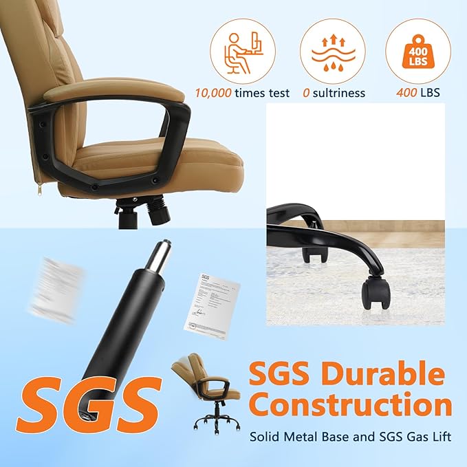 CLATINA Brown Office Computer Chair PU Leather Executive Office Chair Swivel Adjustable Height Chairs with Upholstery Fixed armrest Mid-Back Leather Thick Cushion Office Chairs Brown 2Pack-DeskLoop Office