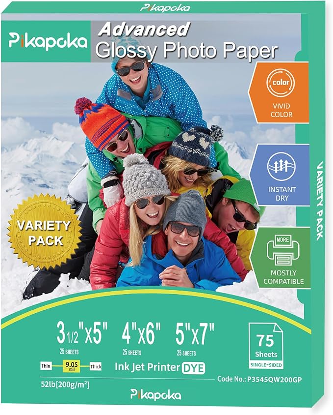 Glossy Photo Paper 3.5x5, 4x6, 5x7, Photo Printer Paper for Inkjet, 75 Variety Pack, Assorted Sizes, 52lb/200gsm-DeskLoop Office