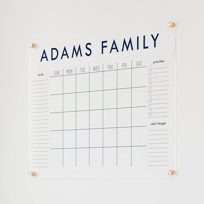 Personalized Clear Acrylic Calendar for Wall, Calendar Whiteboard for Wall, Dry Erase Wall Calendar, Wall Calendar Organizer System for Home (Block, Navy, 31"W x 23"H)-DeskLoop Office