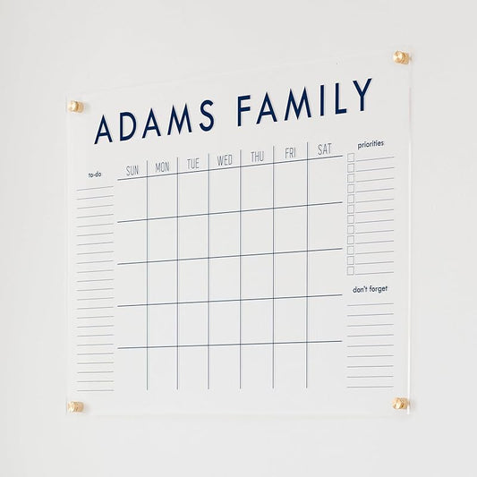 Personalized Clear Acrylic Calendar for Wall, Calendar Whiteboard for Wall, Dry Erase Wall Calendar, Wall Calendar Organizer System for Home (Block, Navy, 31"W x 23"H)-DeskLoop Office