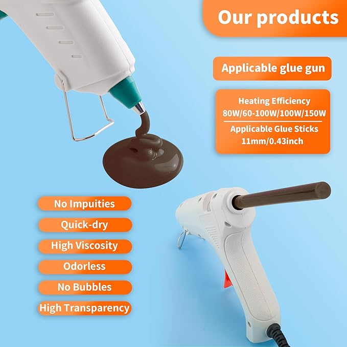 MATUFF Brown hot Glue Stick Full Size 0.43” Dia x 8” Long, 52 pcs Hot melt Adhesive Glue Sticks, Colored Glue Gun Sticks for Christmas Decoration DIY Crafts Arts School Home Gluing Project-DeskLoop Office