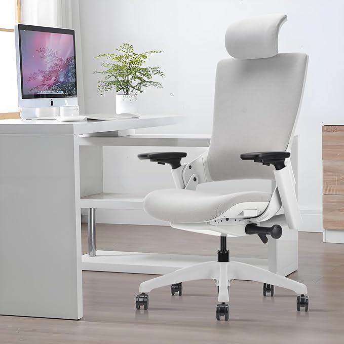 CLATINA Ergonomic High Swivel Executive Chair with Adjustable Height Head 3D Arm Rest Lumbar Support and Upholstered Back for Home Office Gray-DeskLoop Office