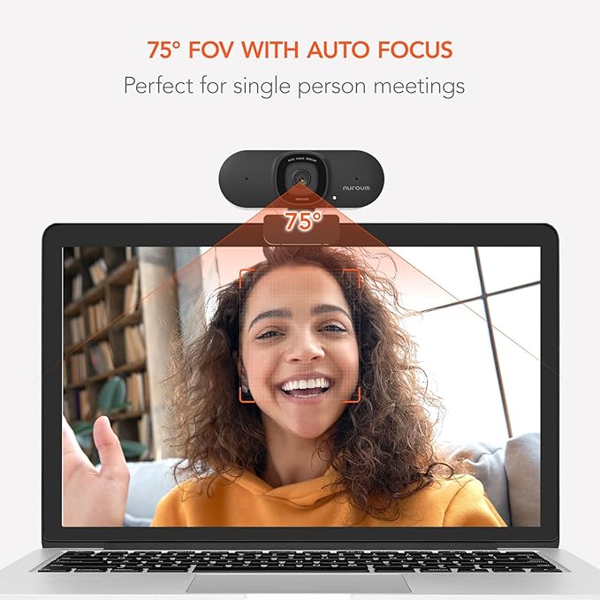 NUROUM V15AF 2K Webcam for PC, 1080P 60fps Autofocus HD Webcam with Dual Noise Cancelling Microphone, 75° FOV&Light Correction, USB Web Camera Plug&Play for Zoom/Teams,Grey-DeskLoop Office